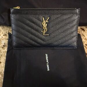 Saint Laurent Quilted Black and Gold Pouch